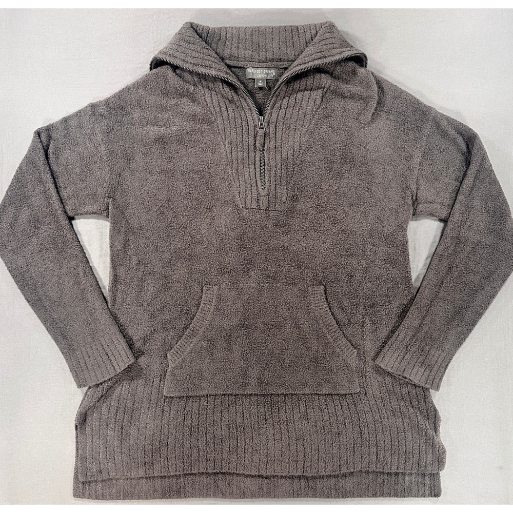 Barefoot Dreams CozyChic Sweater Womens Med Gray Lite 1/4 Zip Pullover Grey